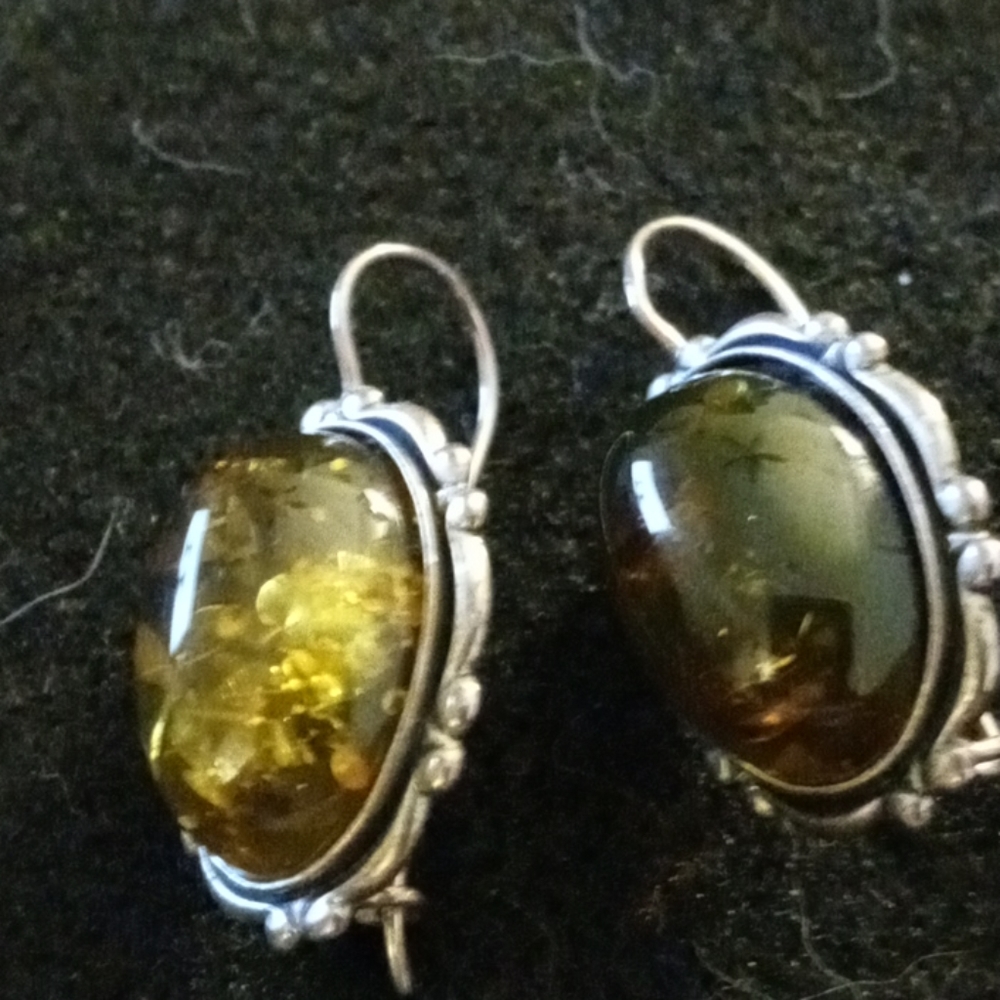 Vintage Sterling Green Baltic Earrings